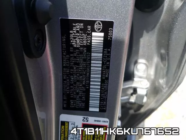 4T1B11HK6KU767652 фото 2