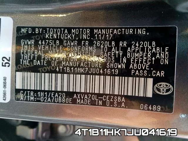 4T1B11HK7JU041619 фото 2