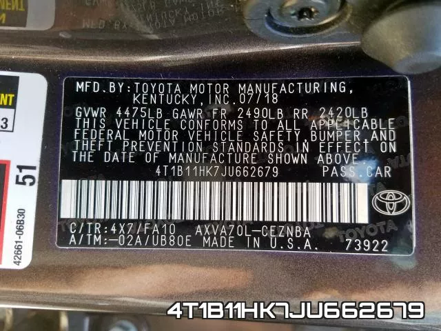4T1B11HK7JU662679 фото 2