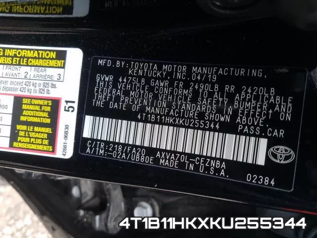4T1B11HKXKU255344 фото 2