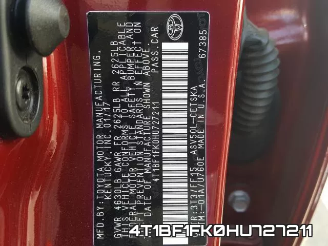 4T1BF1FK0HU727211 фото 2