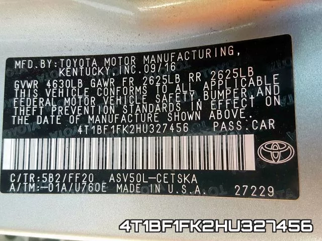 4T1BF1FK2HU327456 фото 2