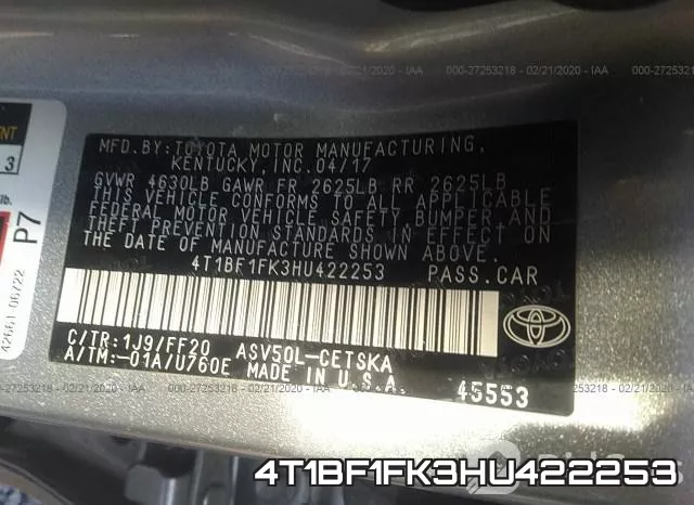 4T1BF1FK3HU422253 фото 10