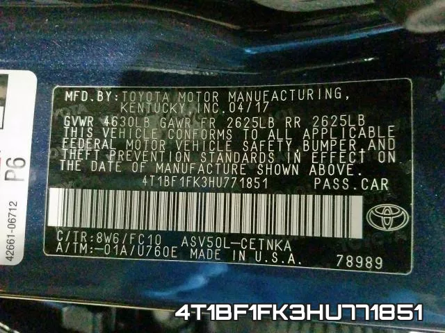 4T1BF1FK3HU771851 фото 2