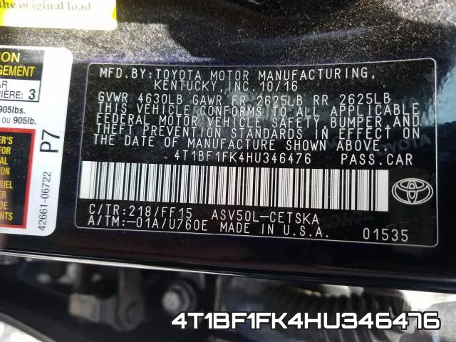 4T1BF1FK4HU346476 фото 2