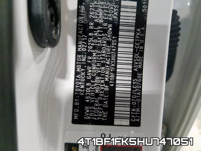 4T1BF1FK5HU747051 фото 2