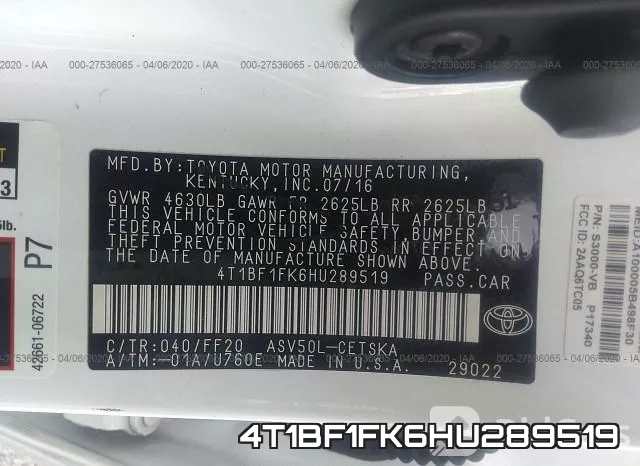 4T1BF1FK6HU289519 фото 10