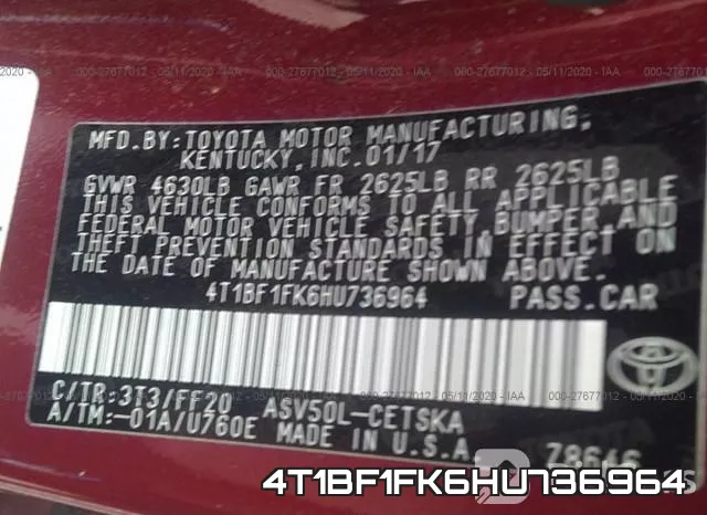 4T1BF1FK6HU736964 фото 10