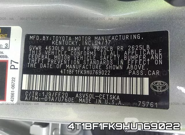 4T1BF1FK9HU769022 фото 10