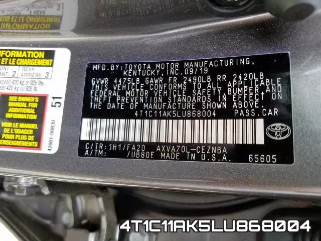 4T1C11AK5LU868004 фото 2