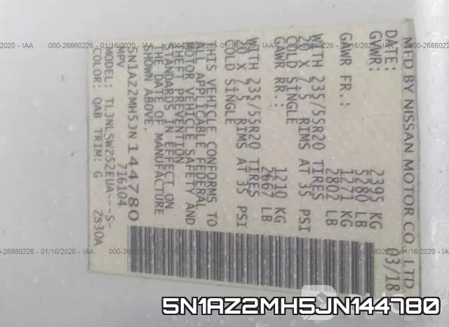 5N1AZ2MH5JN144780 фото 10