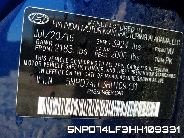 5NPD74LF3HH109331 фото 2