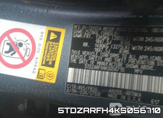 5TDZARFH4KS056710 фото 10