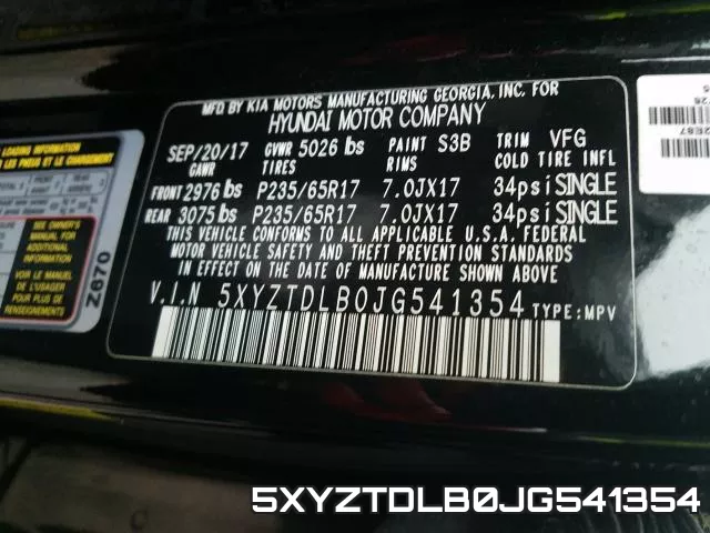5XYZTDLB0JG541354 фото 2