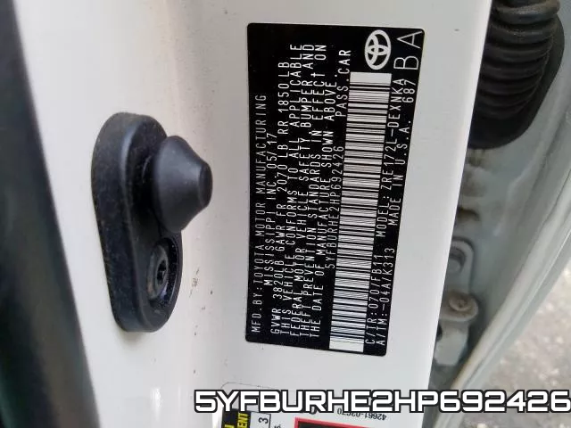 5YFBURHE2HP692426 фото 2