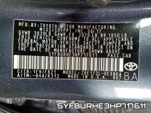 5YFBURHE3HP717611 фото 2