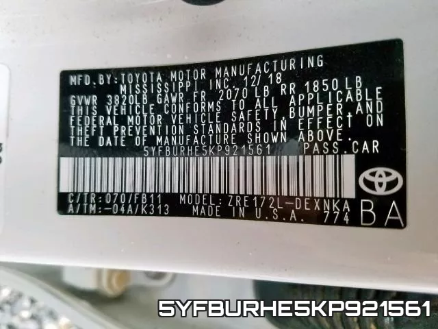 5YFBURHE5KP921561 фото 2