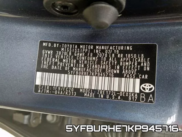 5YFBURHE7KP945716 фото 2