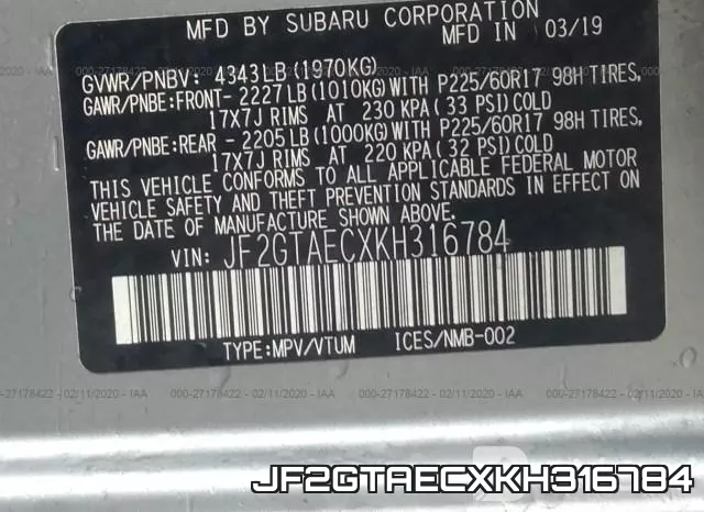 JF2GTAECXKH316784 фото 10