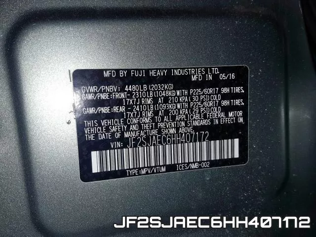 JF2SJAEC6HH407172 фото 2