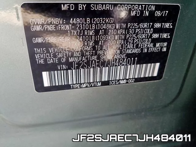 JF2SJAEC7JH484011 фото 2