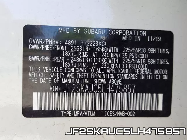 JF2SKAUC5LH475857 фото 2
