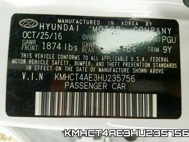 KMHCT4AE3HU235756 фото 2