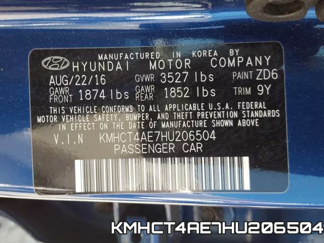 KMHCT4AE7HU206504 фото 2