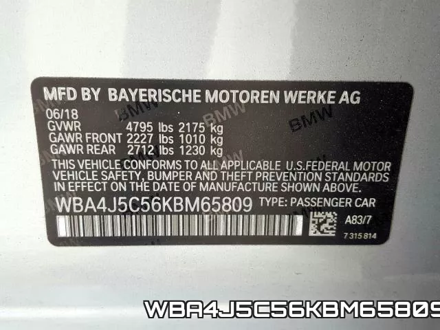 WBA4J5C56KBM65809 фото 2