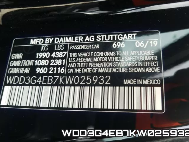 WDD3G4EB7KW025932 фото 2