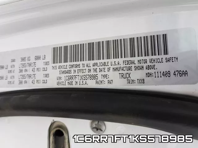 1C6RR7FT1KS578985 фото 2