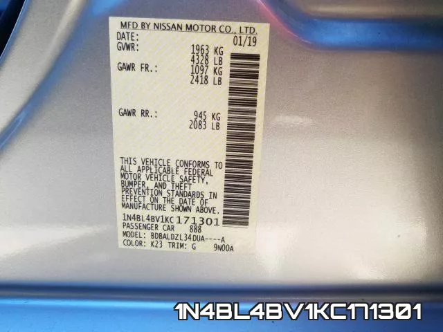 1N4BL4BV1KC171301 фото 2