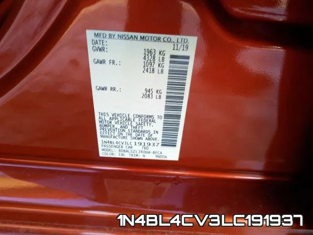 1N4BL4CV3LC191937 фото 2