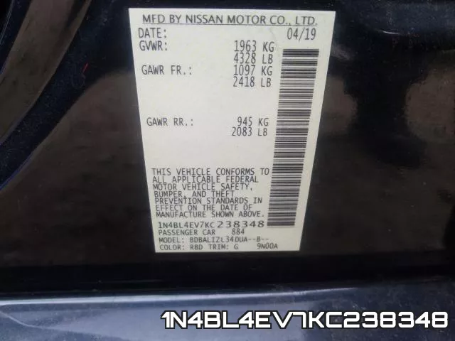 1N4BL4EV7KC238348 фото 2