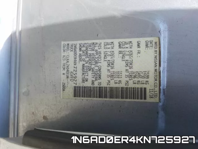 1N6AD0ER4KN725927 фото 2
