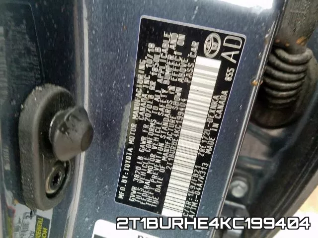2T1BURHE4KC199404 фото 2