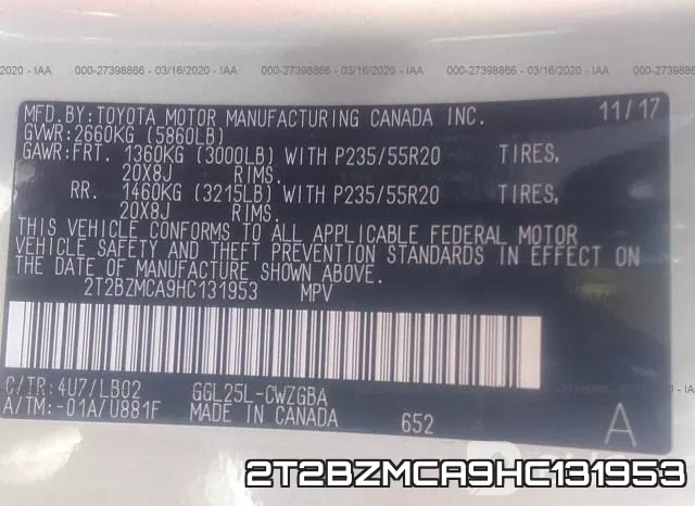 2T2BZMCA9HC131953 фото 10