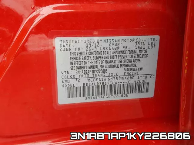 3N1AB7AP1KY226806 фото 2
