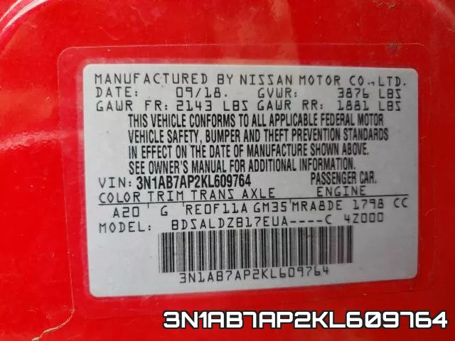 3N1AB7AP2KL609764 фото 2