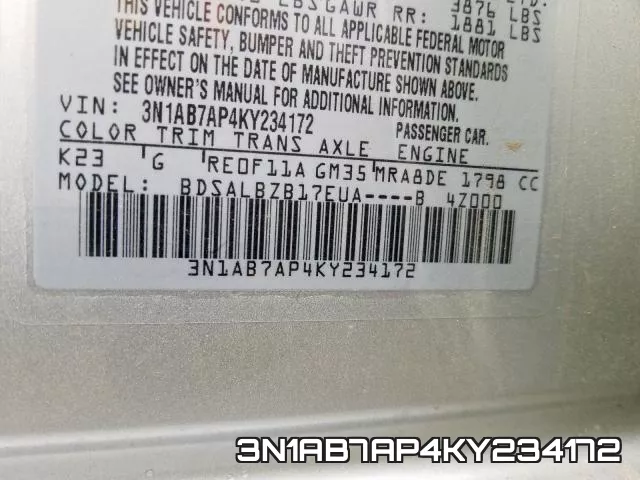 3N1AB7AP4KY234172 фото 2