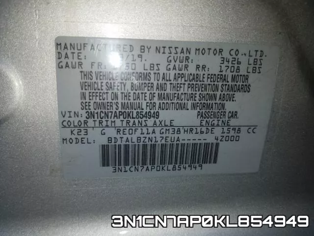 3N1CN7AP0KL854949 фото 2