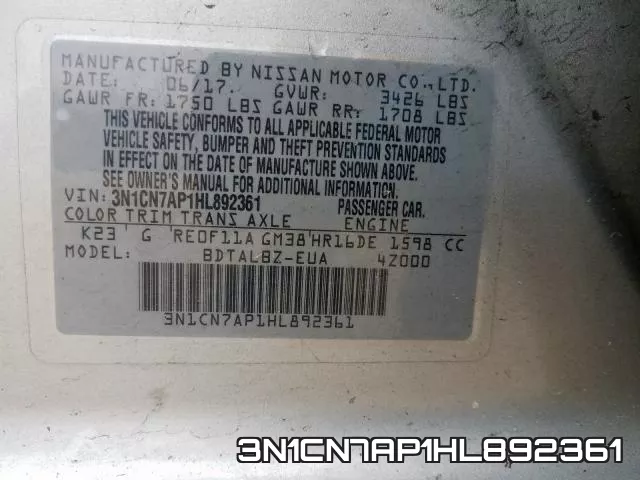 3N1CN7AP1HL892361 фото 2