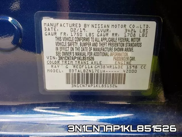 3N1CN7AP1KL851526 фото 2