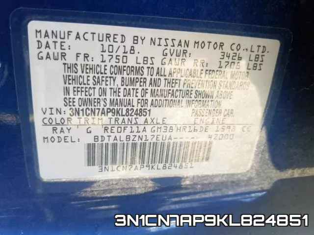 3N1CN7AP9KL824851 фото 2