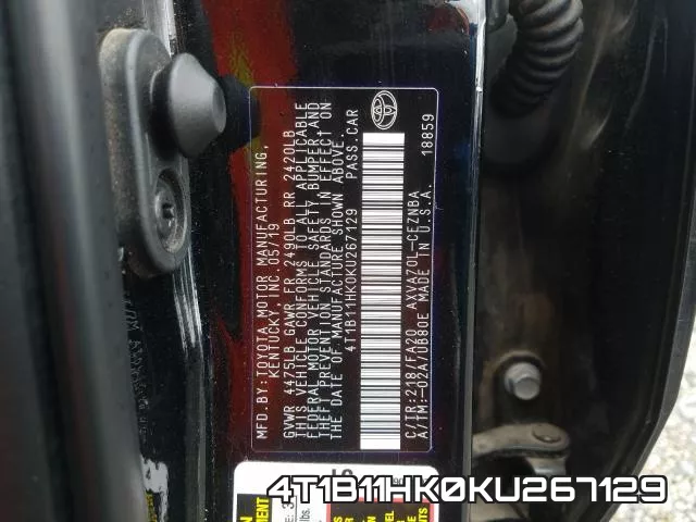 4T1B11HK0KU267129 фото 2