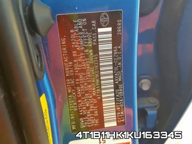 4T1B11HK1KU163345 фото 2