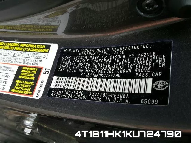4T1B11HK1KU724790 фото 2