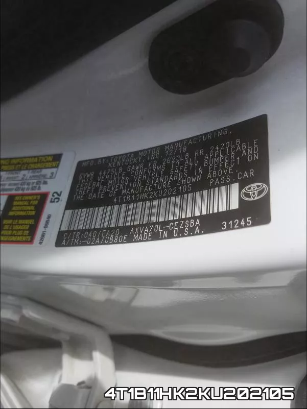 4T1B11HK2KU202105 фото 2