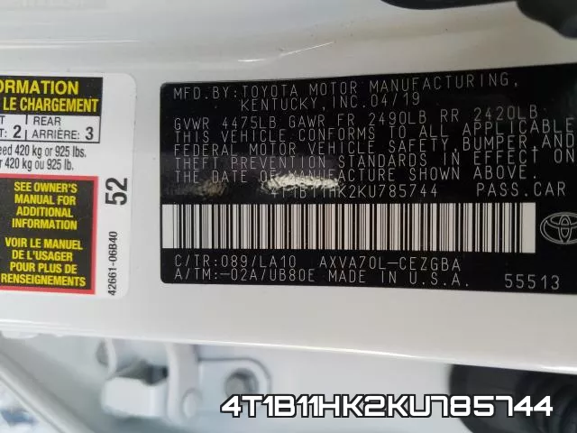 4T1B11HK2KU785744 фото 2