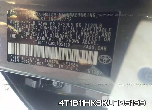 4T1B11HK3KU705139 фото 10